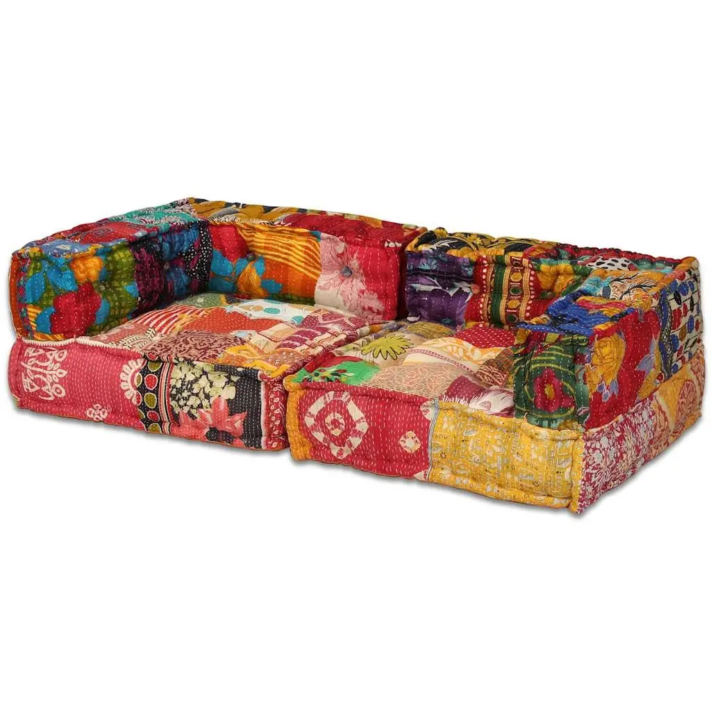 Modular Pouffe Sofa Bed Convertible Couch 2-Seater Multicolour Patchwork Fabric