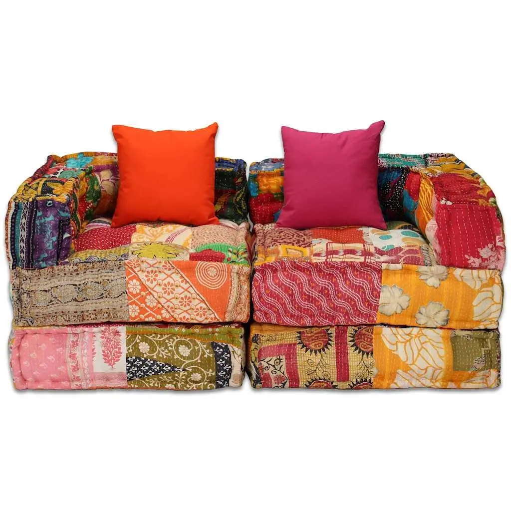 Modular Pouffe Sofa Bed Convertible Couch 2-Seater Multicolour Patchwork Fabric