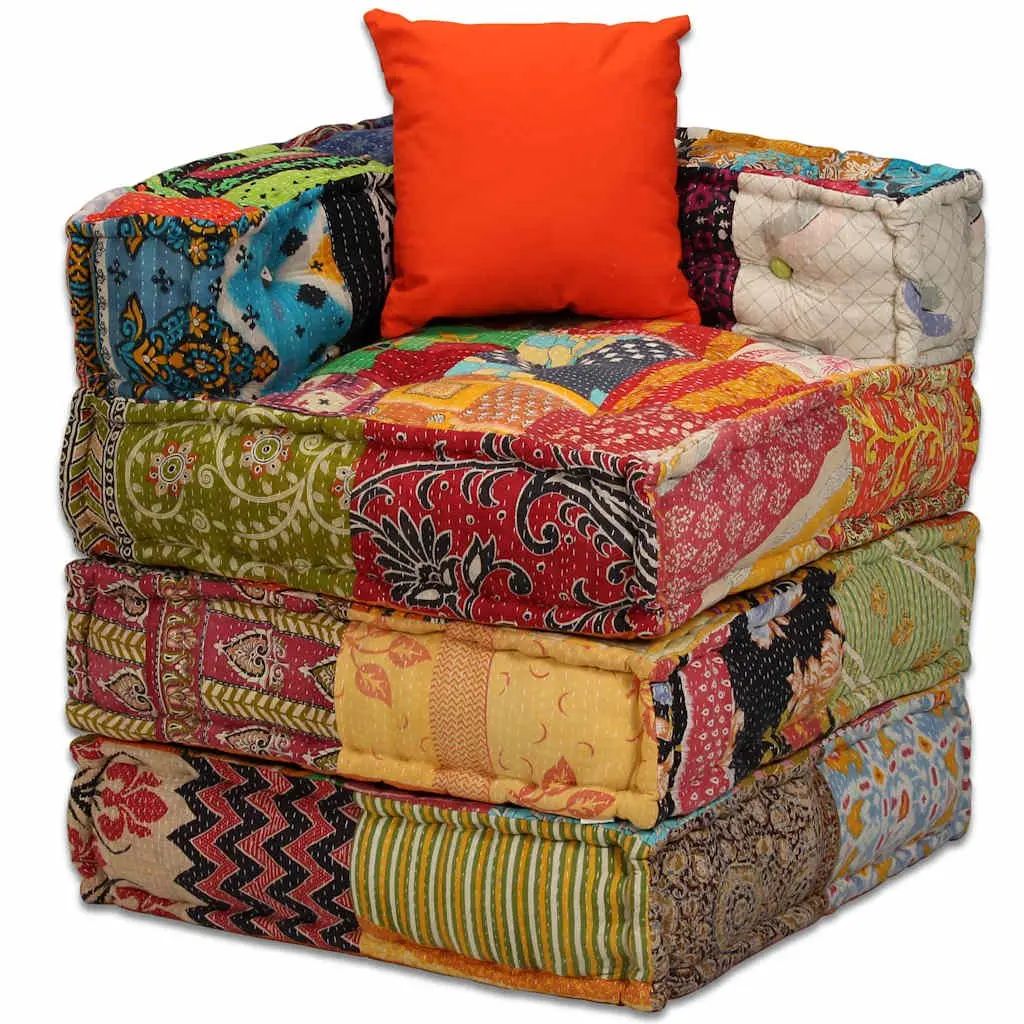 Modular Pouffe Sofa Bed Convertible Couch 2-Seater Multicolour Patchwork Fabric