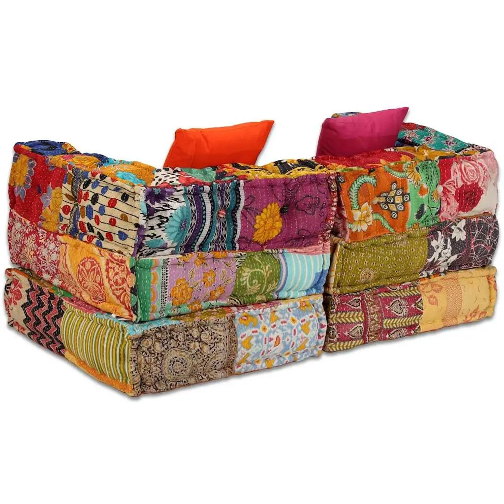 Modular Pouffe Sofa Bed Convertible Couch 2-Seater Multicolour Patchwork Fabric