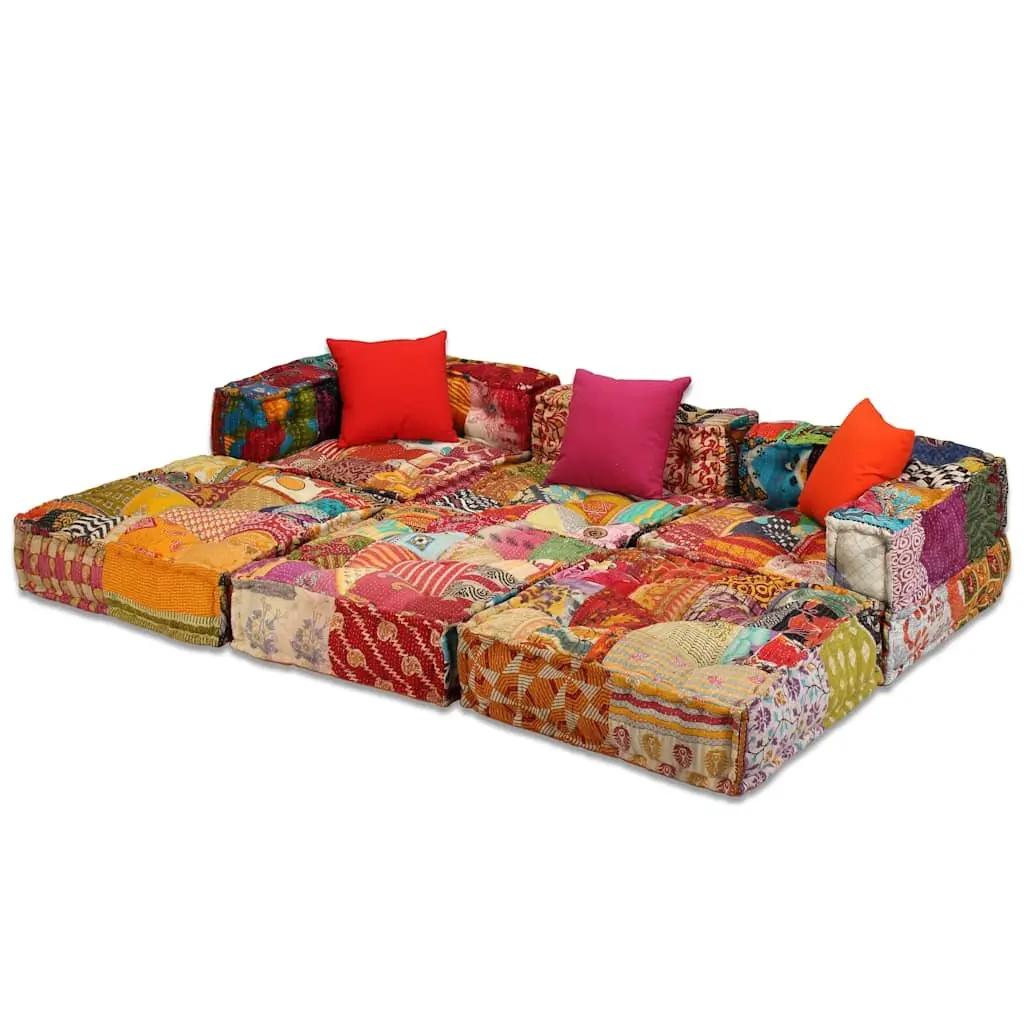 Modular Pouffe Sofa Bed Convertible Lounge 3-Seater Patchwork Multicolour