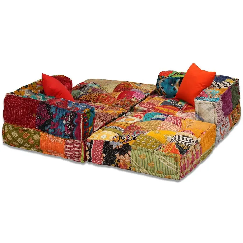 Modular Pouffe Sofa Bed Convertible Lounge 3-Seater Patchwork Multicolour