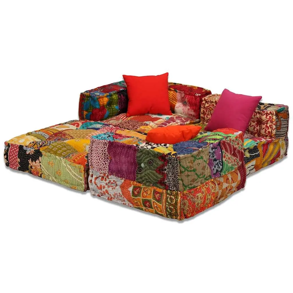 Modular Pouffe Sofa Bed Convertible Lounge 3-Seater Patchwork Multicolour