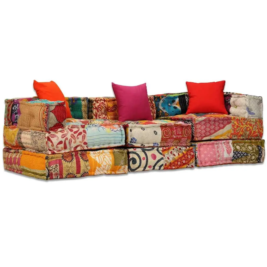 Modular Pouffe Sofa Bed Convertible Lounge 3-Seater Patchwork Multicolour