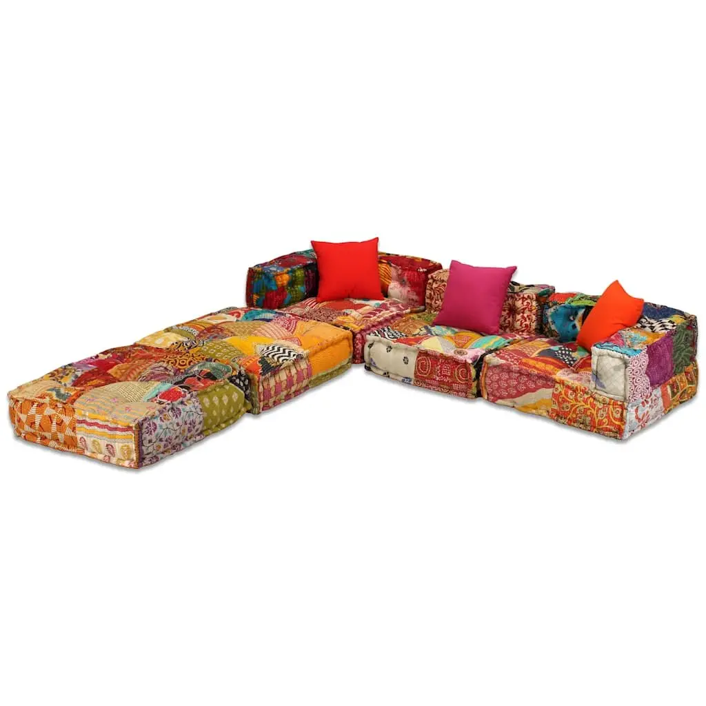 Modular Pouffe Sofa Bed Convertible Lounge 3-Seater Patchwork Multicolour