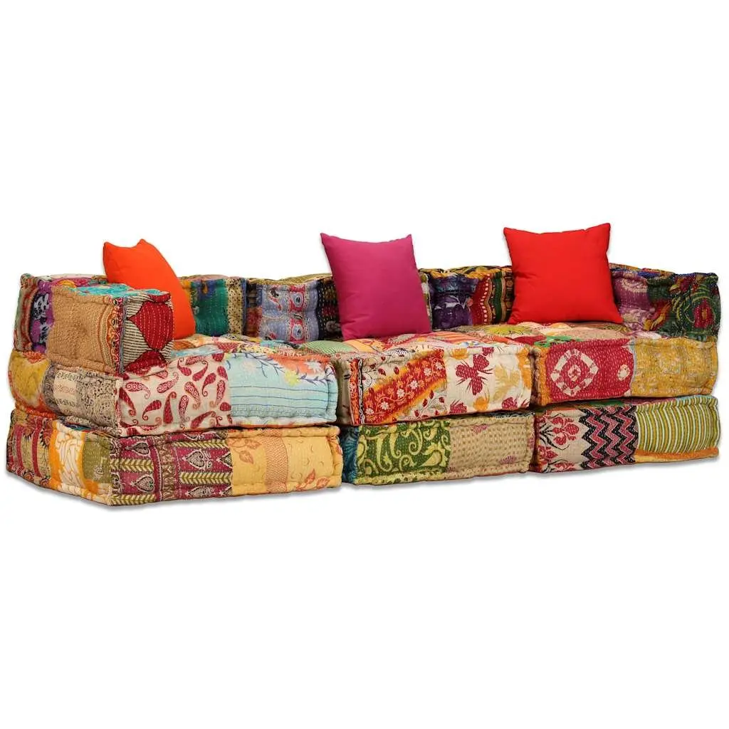 Modular Pouffe Sofa Bed Convertible Lounge 3-Seater Patchwork Multicolour