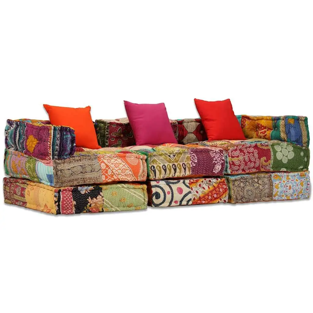 Modular Pouffe Sofa Bed Convertible Lounge 3-Seater Patchwork Multicolour