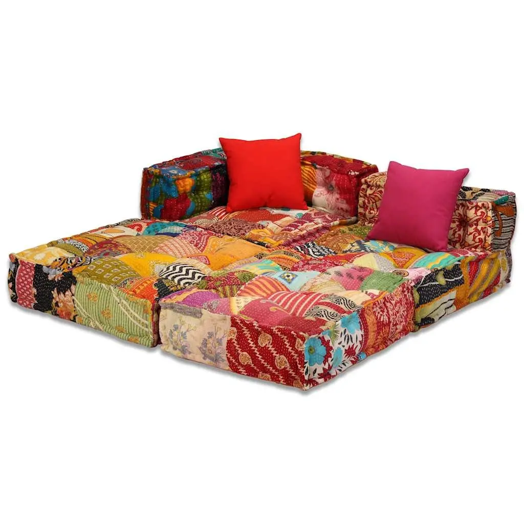 Modular Pouffe Sofa Bed Convertible Lounge 3-Seater Patchwork Multicolour