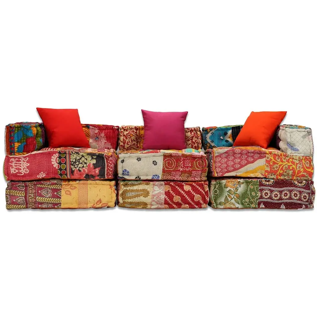 Modular Pouffe Sofa Bed Convertible Lounge 3-Seater Patchwork Multicolour