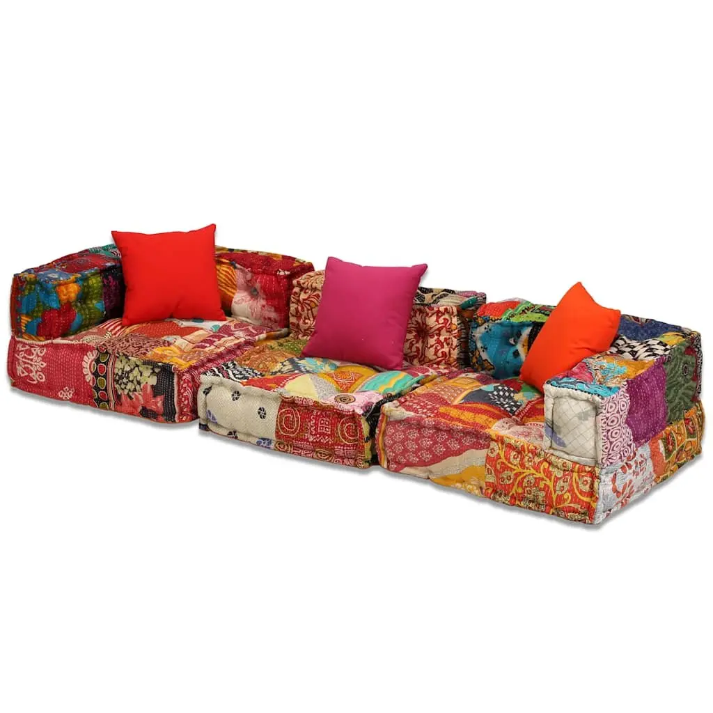 Modular Pouffe Sofa Bed Convertible Lounge 3-Seater Patchwork Multicolour
