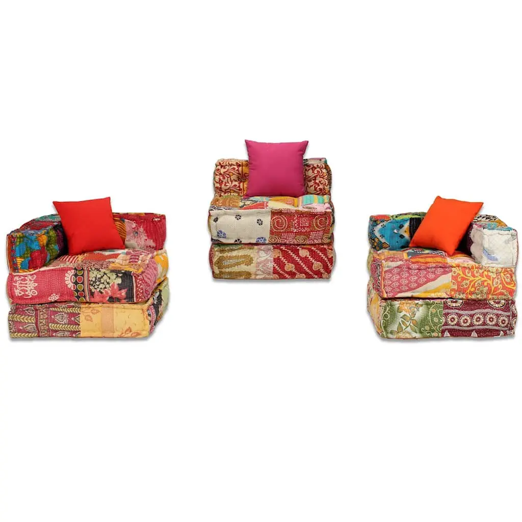 Modular Pouffe Sofa Bed Convertible Lounge 3-Seater Patchwork Multicolour