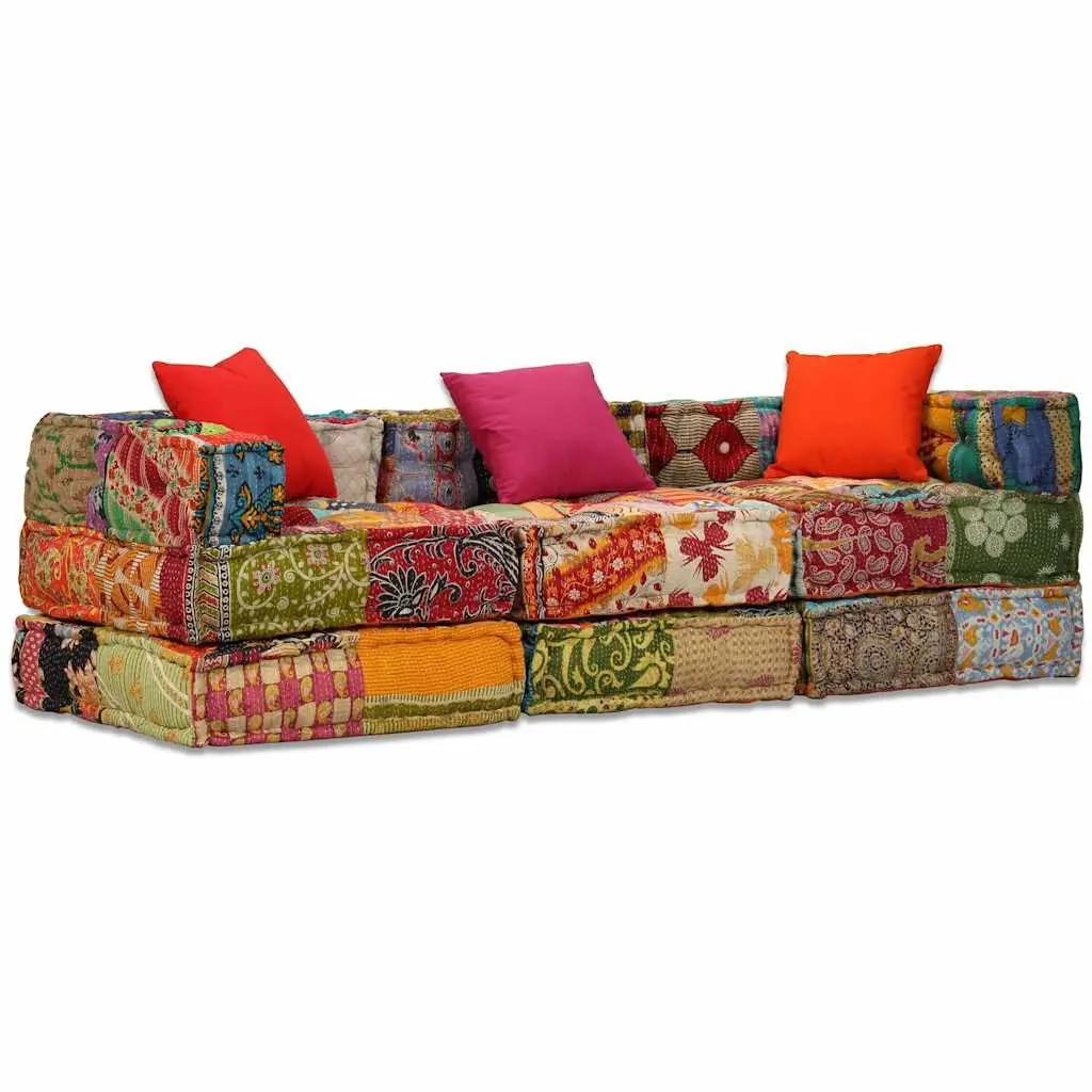 Modular Pouffe Sofa Bed Convertible Lounge 3-Seater Patchwork Multicolour
