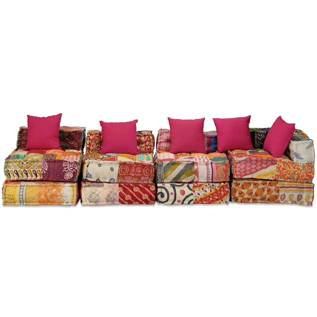 Modular Pouffe Sofa Bed Convertible Patchwork Fabric 4-Seater Multicolour