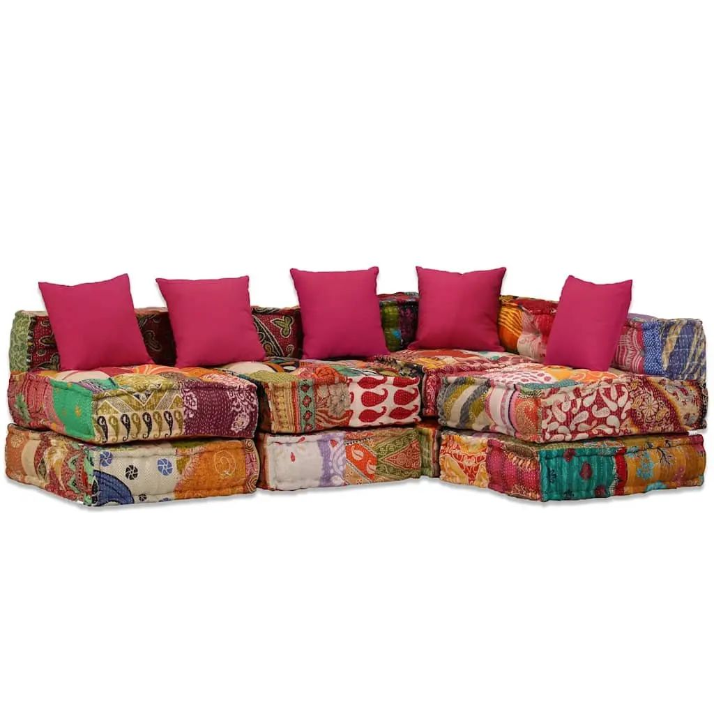 Modular Pouffe Sofa Bed Convertible Patchwork Fabric 4-Seater Multicolour