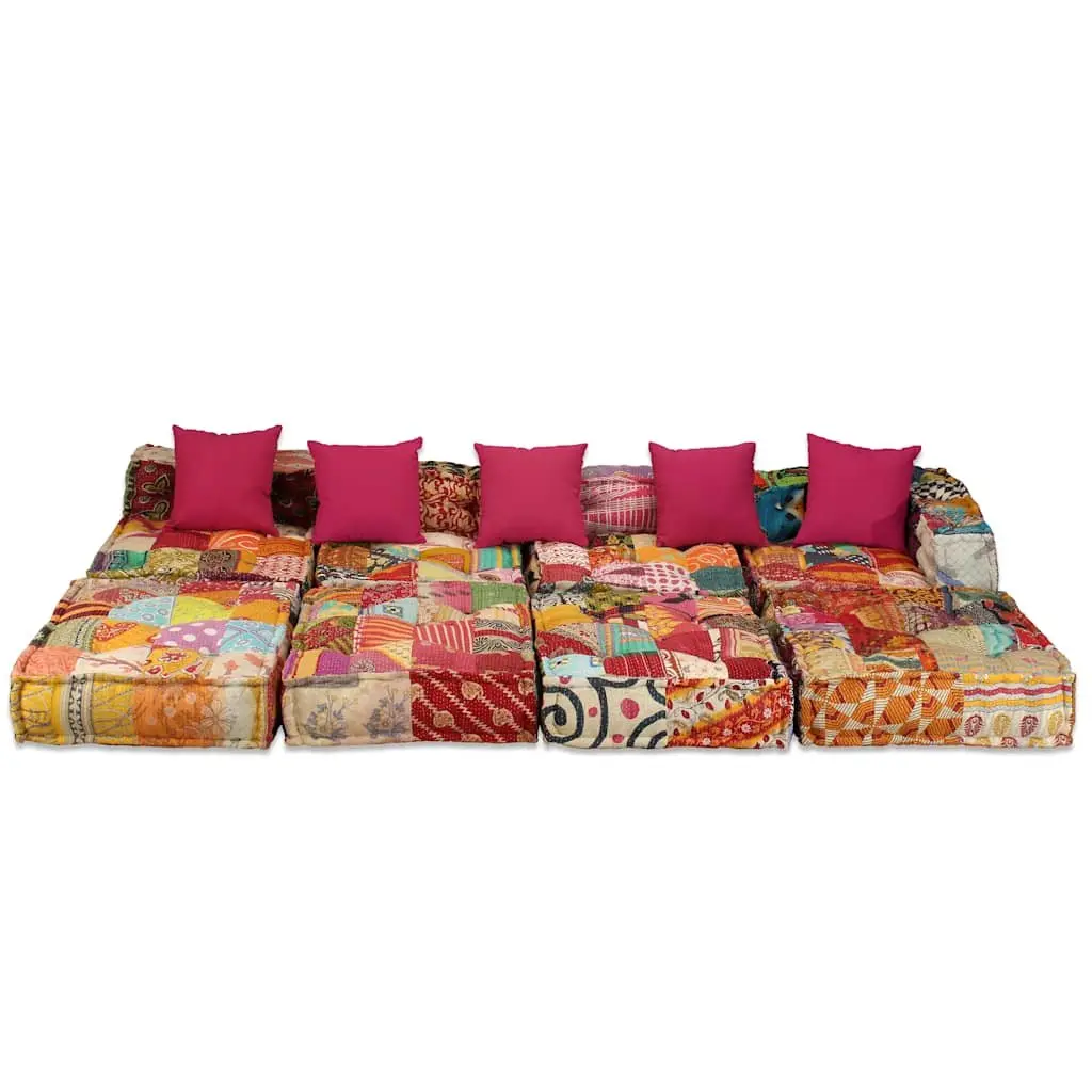 Modular Pouffe Sofa Bed Convertible Patchwork Fabric 4-Seater Multicolour