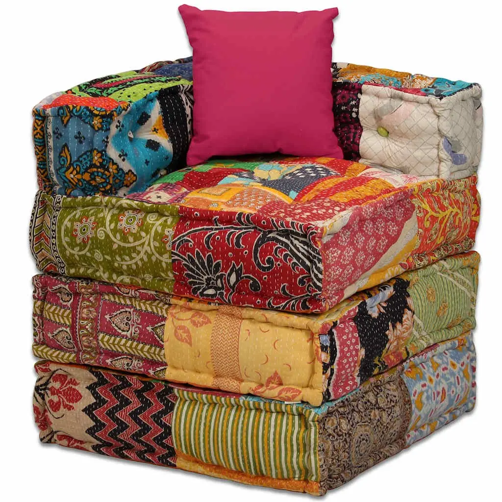 Modular Pouffe Sofa Bed Convertible Patchwork Fabric 4-Seater Multicolour