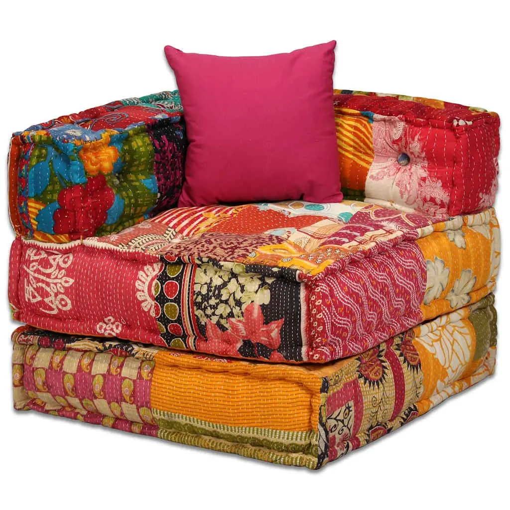 Modular Pouffe Sofa Bed Convertible Patchwork Fabric 4-Seater Multicolour