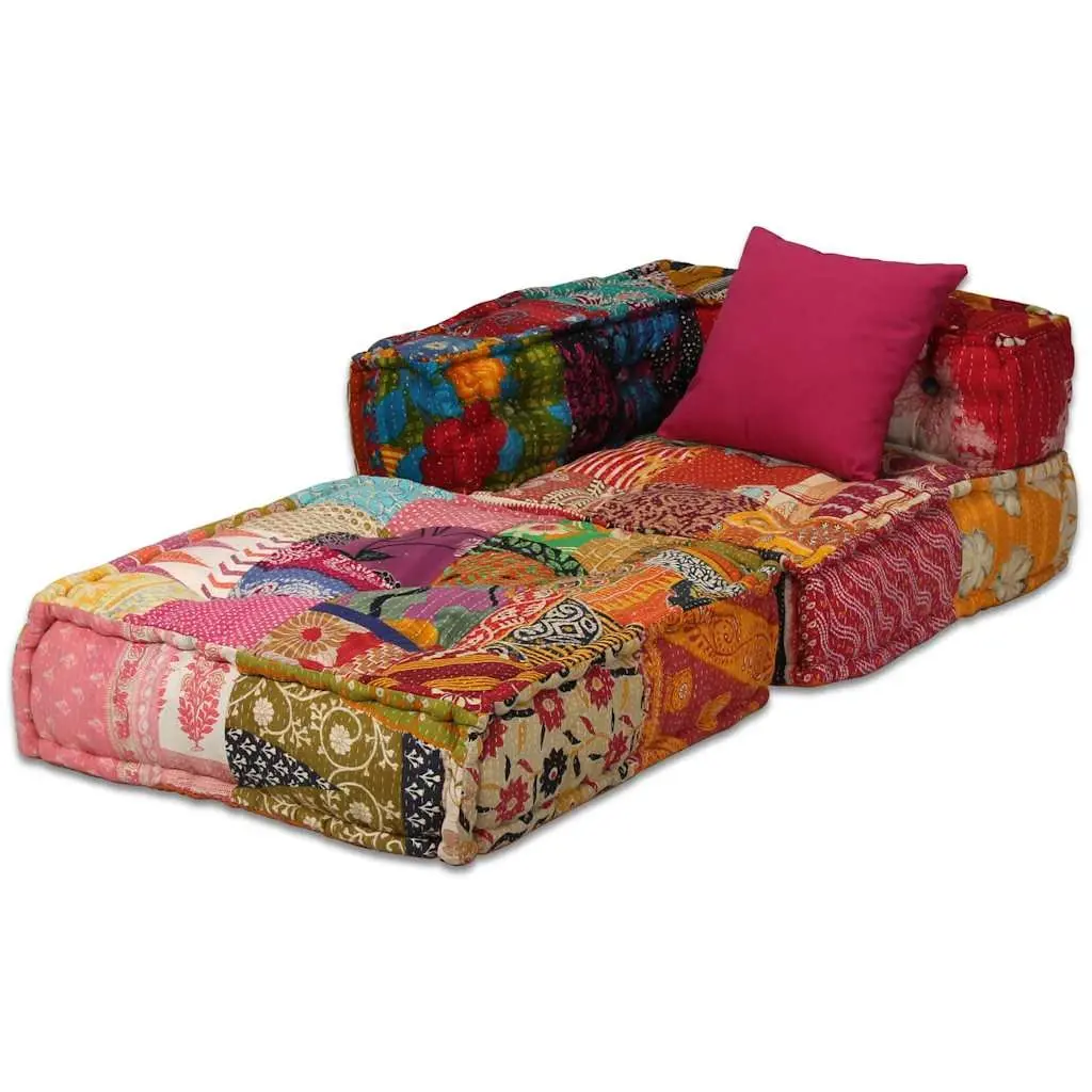 Modular Pouffe Sofa Bed Convertible Patchwork Fabric 4-Seater Multicolour