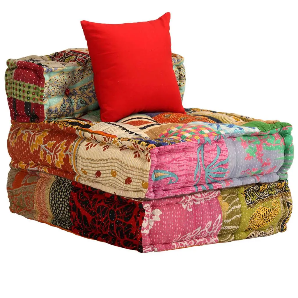 Modular Pouffe Sofa Bed Lounger 3-Seater Multicolour Patchwork