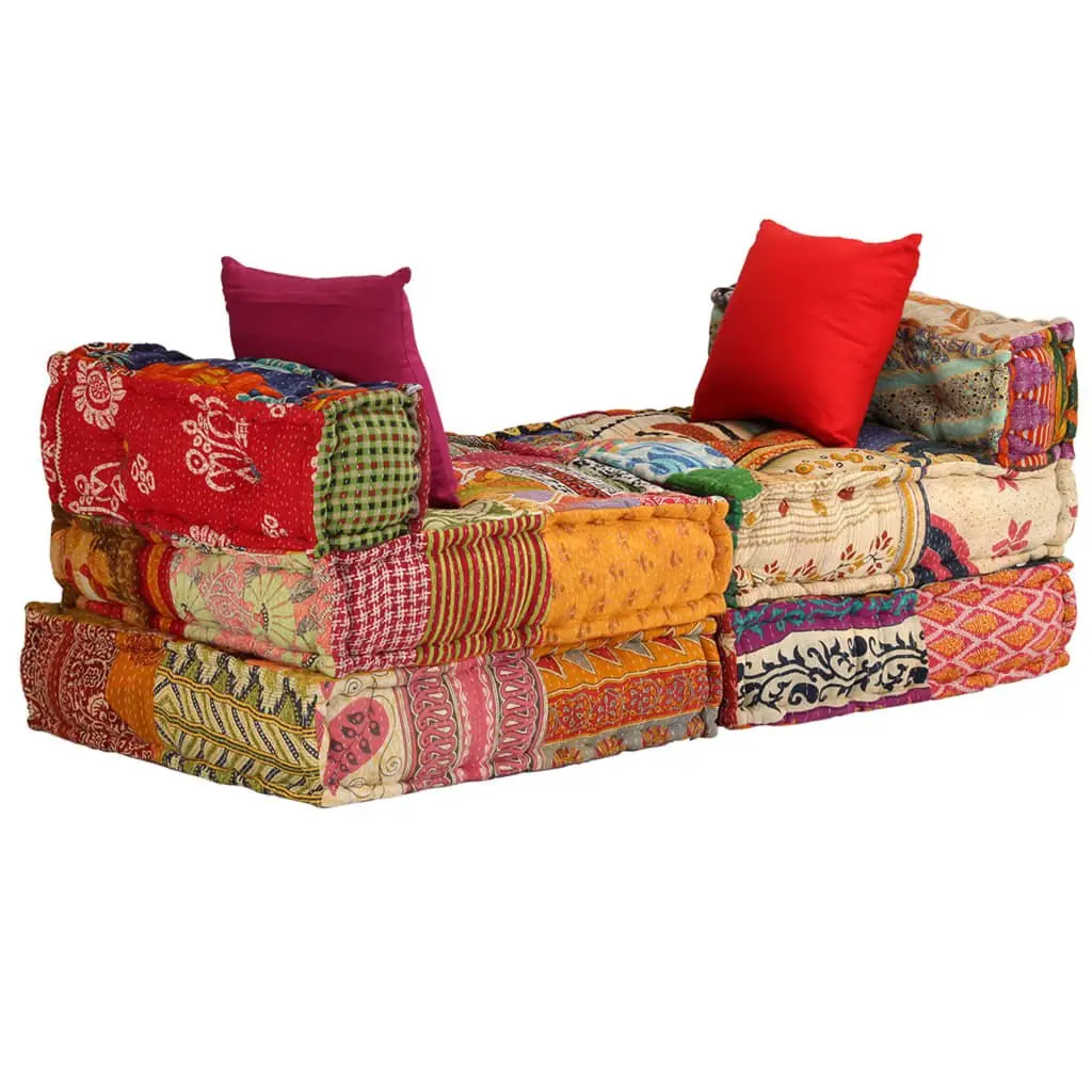 Modular Pouffe Sofa Bed Lounger 3-Seater Multicolour Patchwork