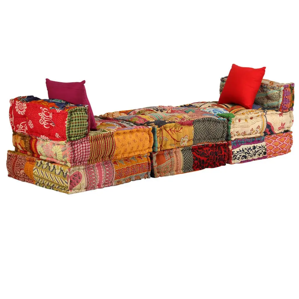 Modular Pouffe Sofa Bed Lounger 3-Seater Multicolour Patchwork