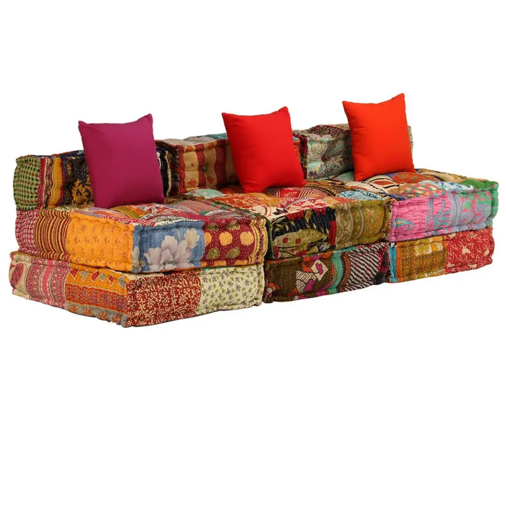 Modular Pouffe Sofa Bed Lounger 3-Seater Multicolour Patchwork