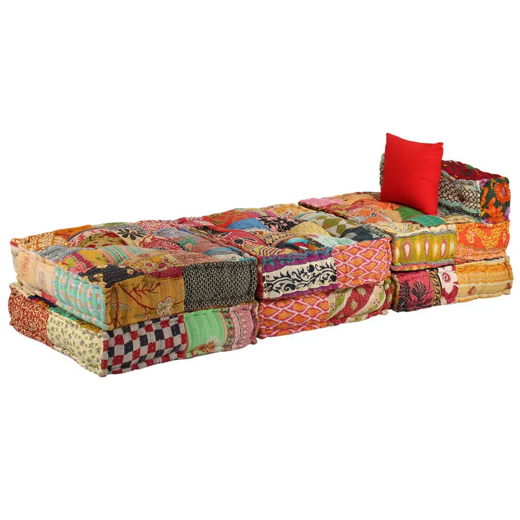 Modular Pouffe Sofa Bed Lounger 3-Seater Multicolour Patchwork