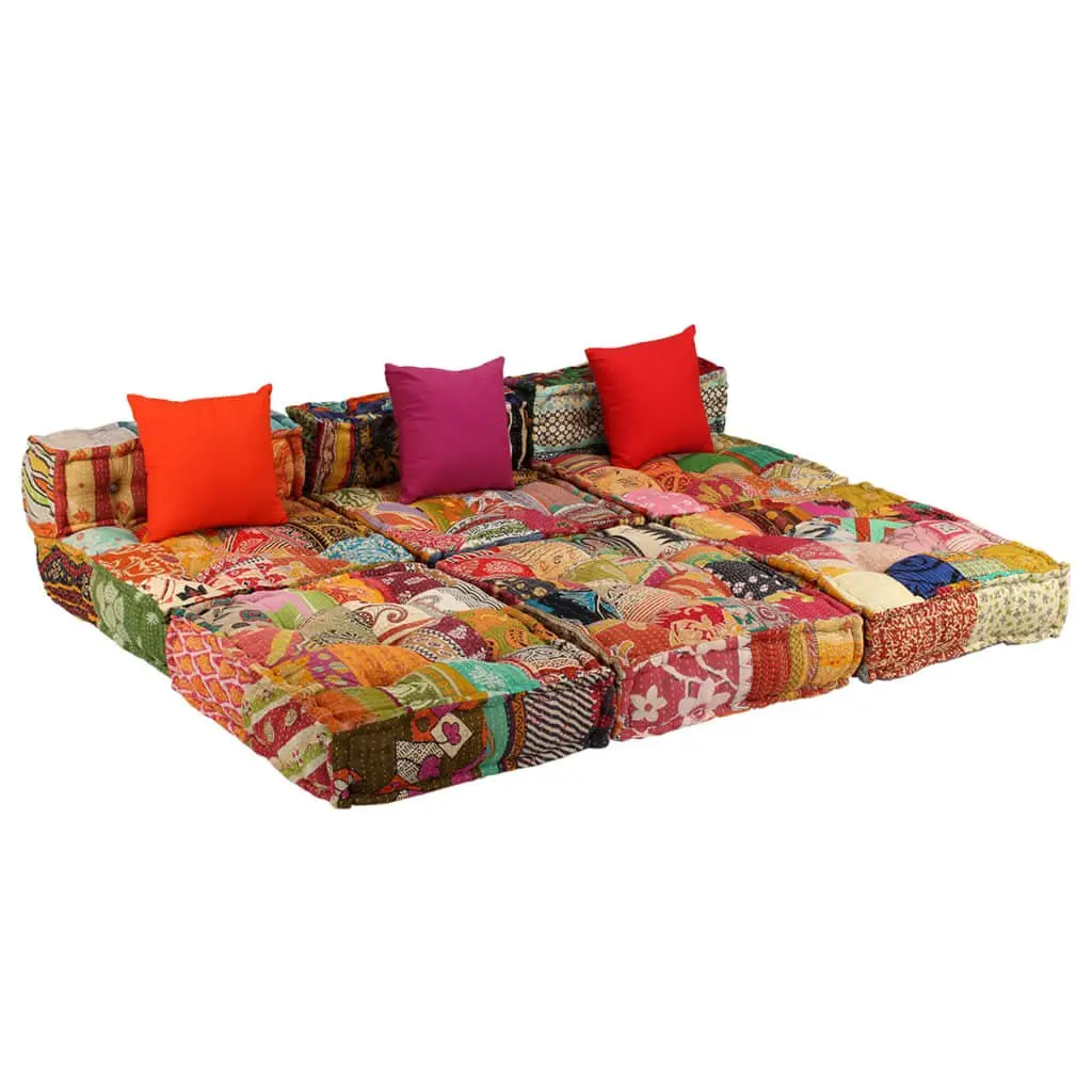 Modular Pouffe Sofa Bed Lounger 3-Seater Multicolour Patchwork