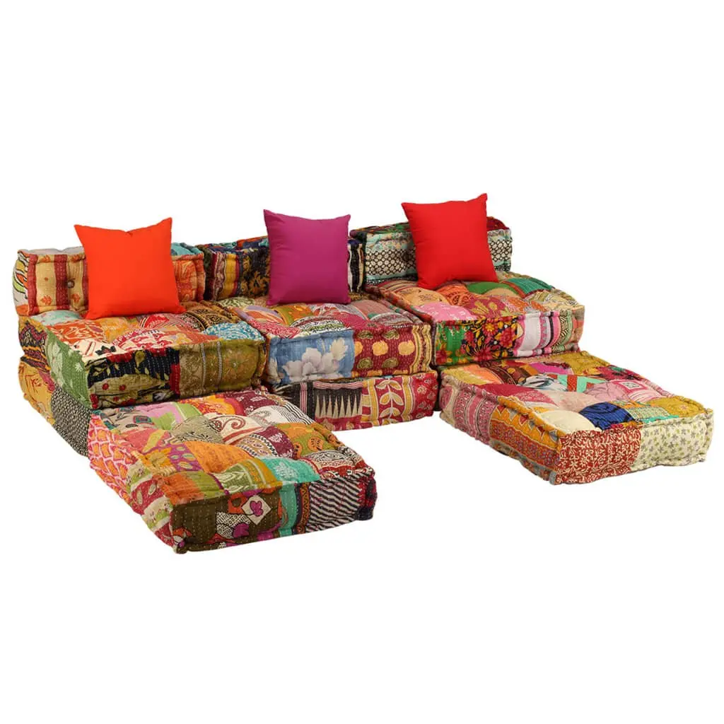 Modular Pouffe Sofa Bed Lounger 3-Seater Multicolour Patchwork