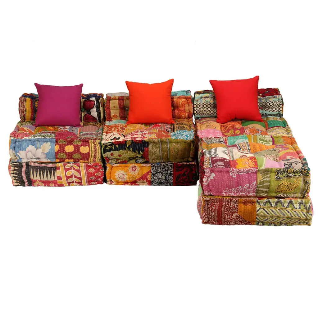 Modular Pouffe Sofa Bed Lounger 3-Seater Multicolour Patchwork