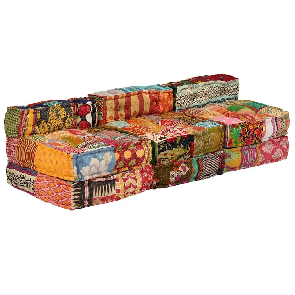 Modular Pouffe Sofa Bed Lounger 3-Seater Multicolour Patchwork