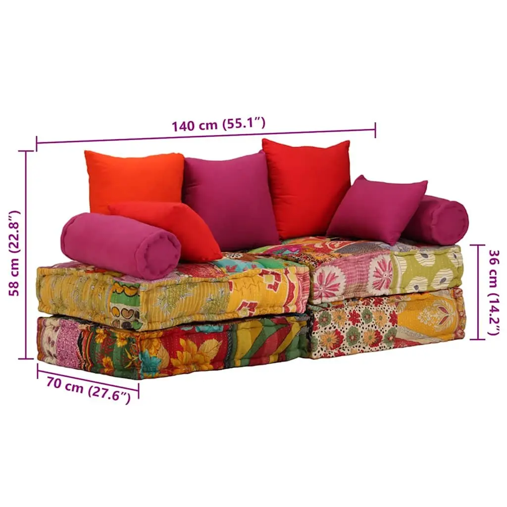 Modular Pouffe Convertible Sofa Bed 2 Seater Patchwork Multicolour