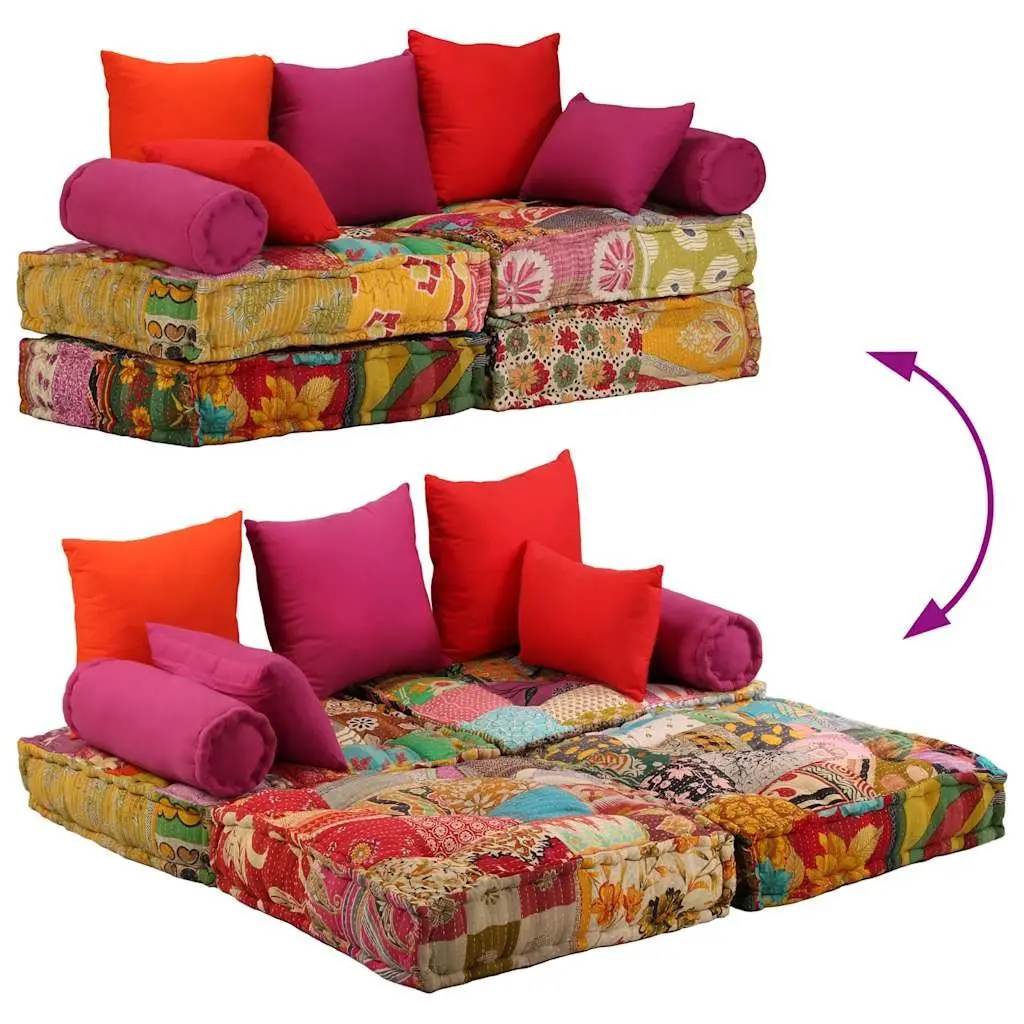 Modular Pouffe Convertible Sofa Bed 2 Seater Patchwork Multicolour