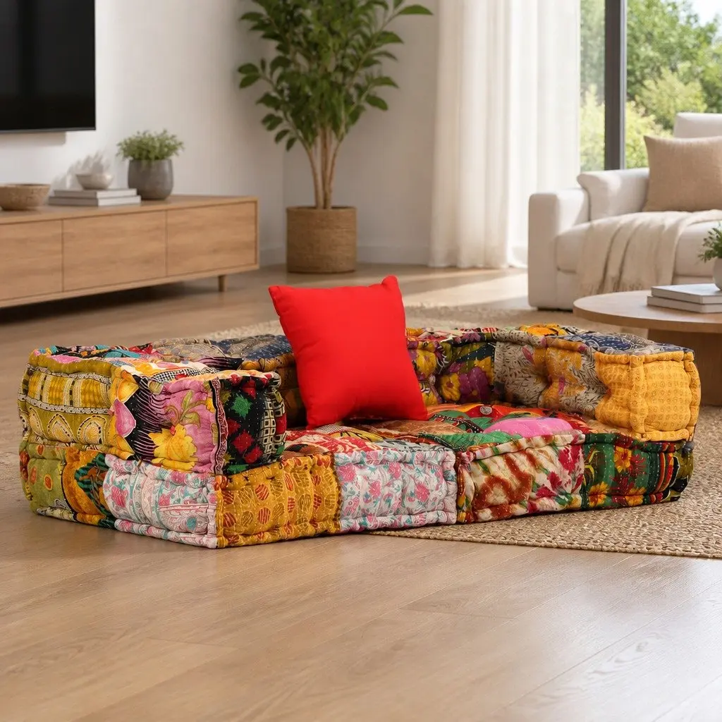 Modular Pouffe Living Room Sofa Seat 2-Seater Patchwork Fabric Multicolour