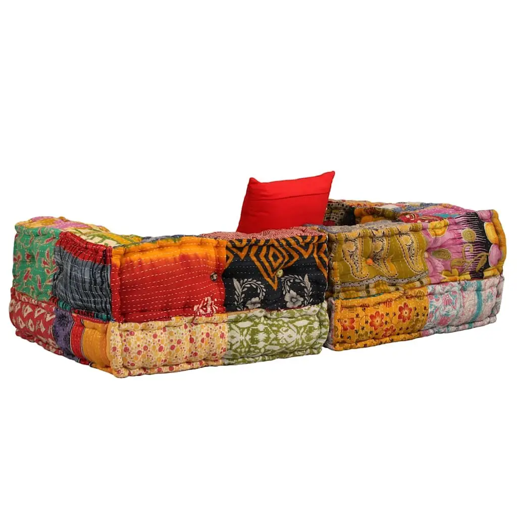 Modular Pouffe Living Room Sofa Seat 2-Seater Patchwork Fabric Multicolour