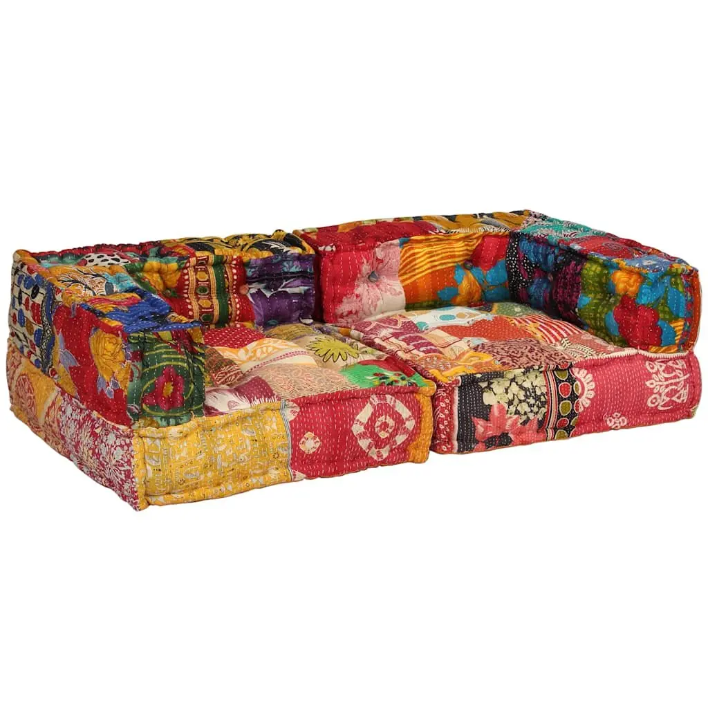 Modular Pouffe Living Room Sofa Seat 2-Seater Patchwork Fabric Multicolour