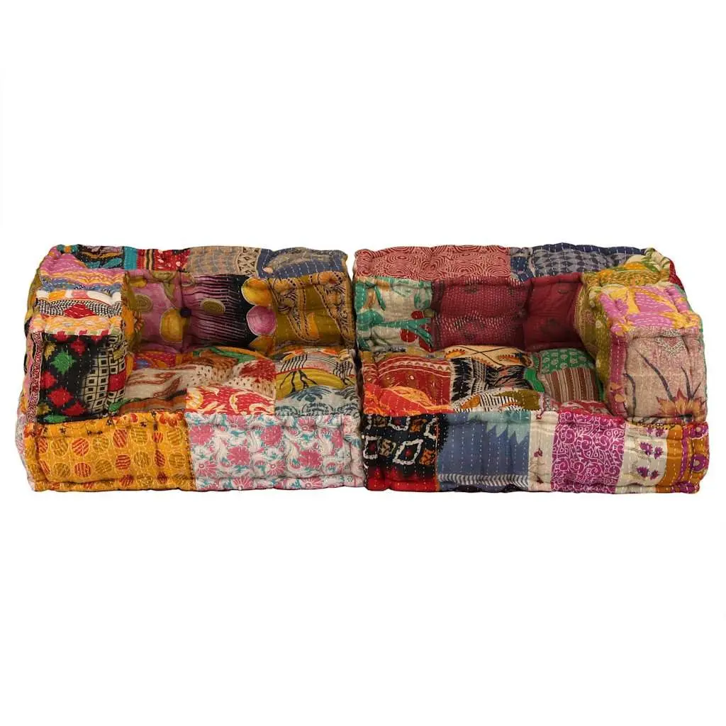 Modular Pouffe Living Room Sofa Seat 2-Seater Patchwork Fabric Multicolour