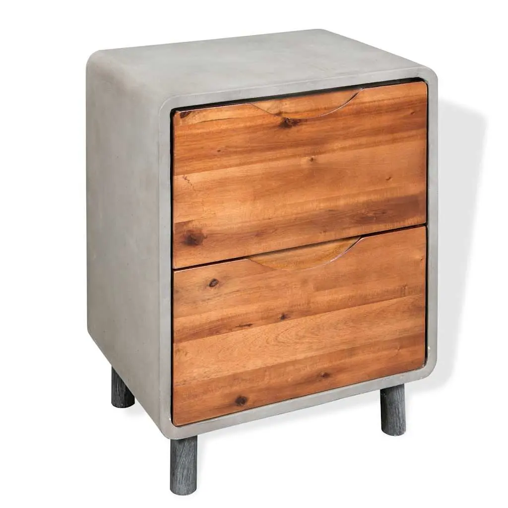 Bedside Table Nightstand Concrete Frame Industrial Storage Drawers Grey