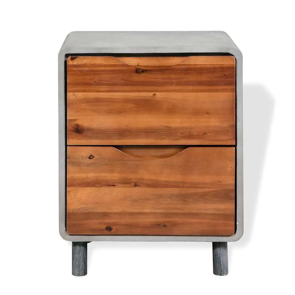 Bedside Table Nightstand Concrete Frame Industrial Storage Drawers Grey