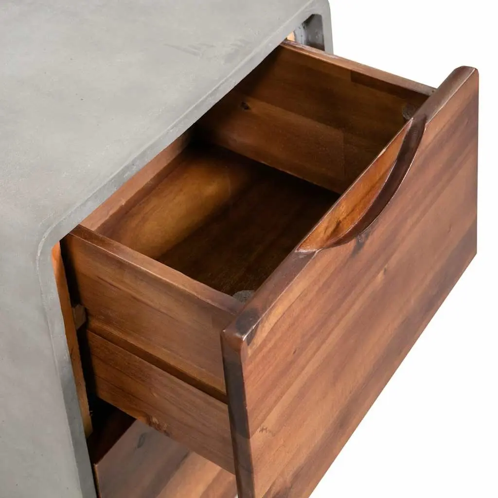 Bedside Table Nightstand Concrete Frame Industrial Storage Drawers Grey