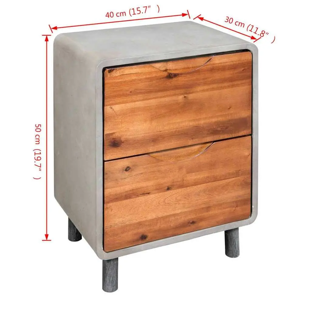 Bedside Table Nightstand Concrete Frame Industrial Storage Drawers Grey