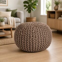 Warm and Practical Hand-Knitted Cotton Pouffe Footstool