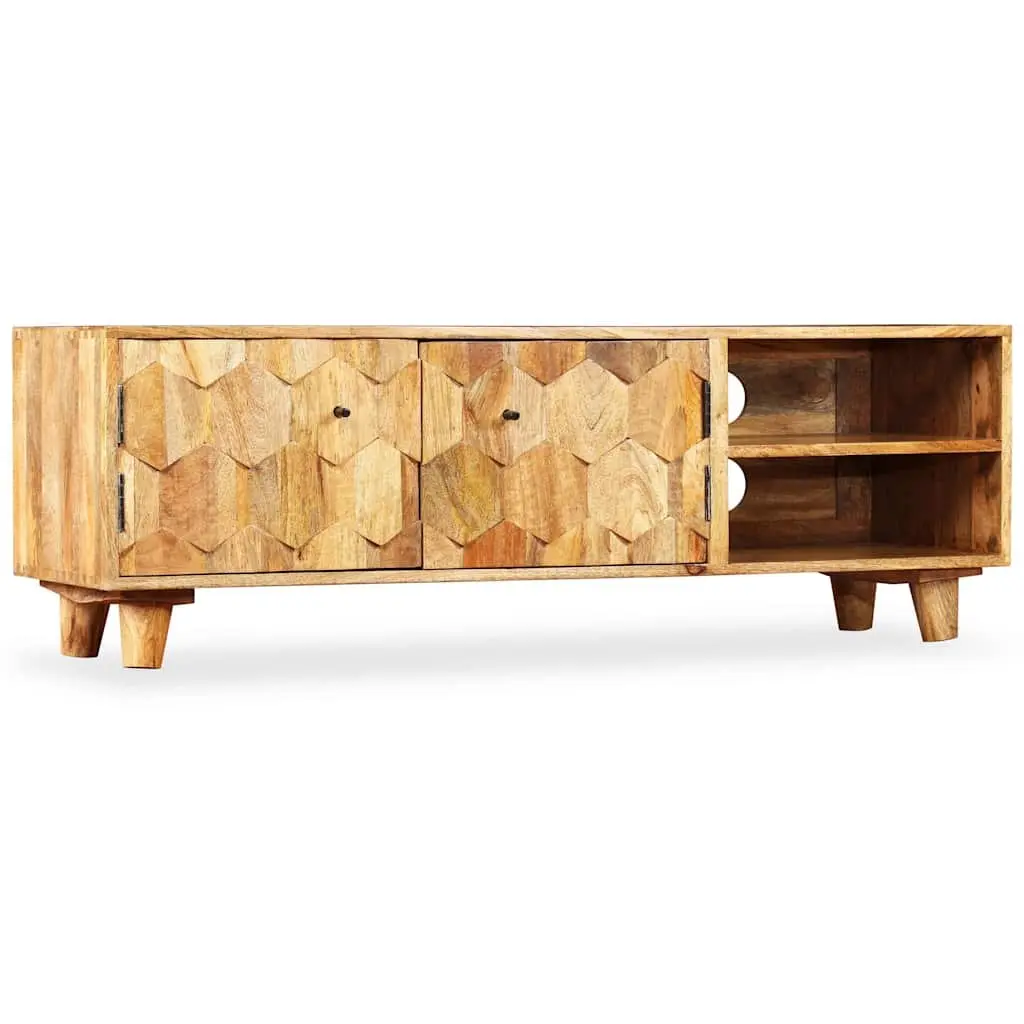 TV Cabinet Lowboard Solid Mango Wood Living Room Storage Unit Brown 118x35x40cm