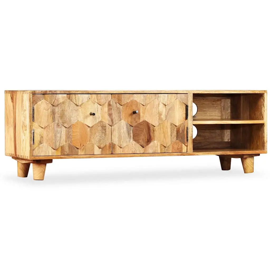 TV Cabinet Lowboard Solid Mango Wood Living Room Storage Unit Brown 118x35x40cm