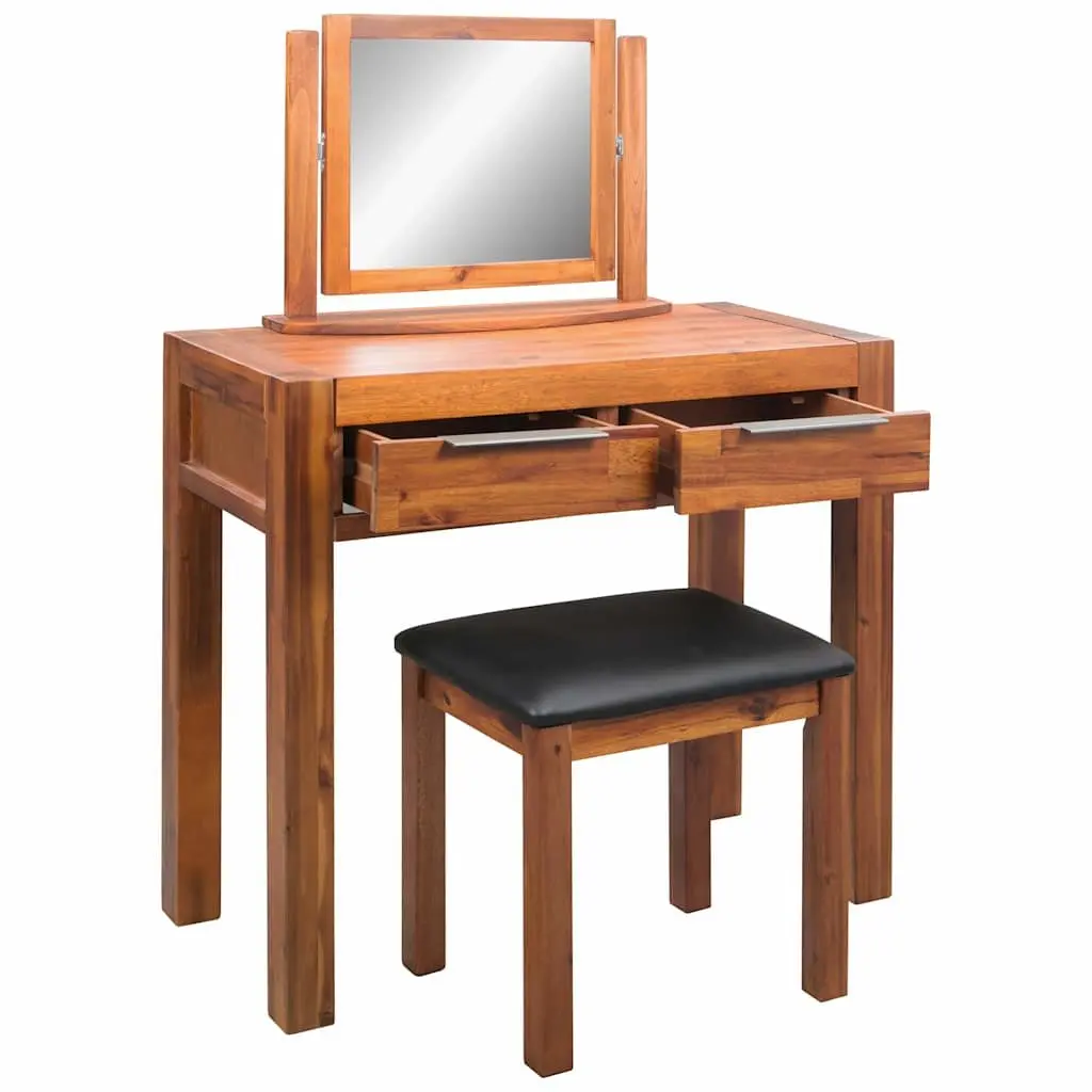 Acacia Wood Dressing Table and Stool Set