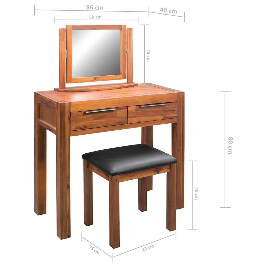 Acacia Wood Dressing Table and Stool Set