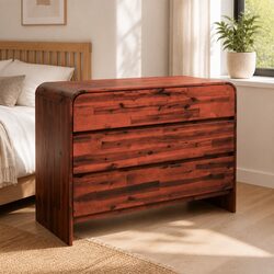 3 Drawer Brown Chest of Drawers Solid Wood Construction 90x37x75cm