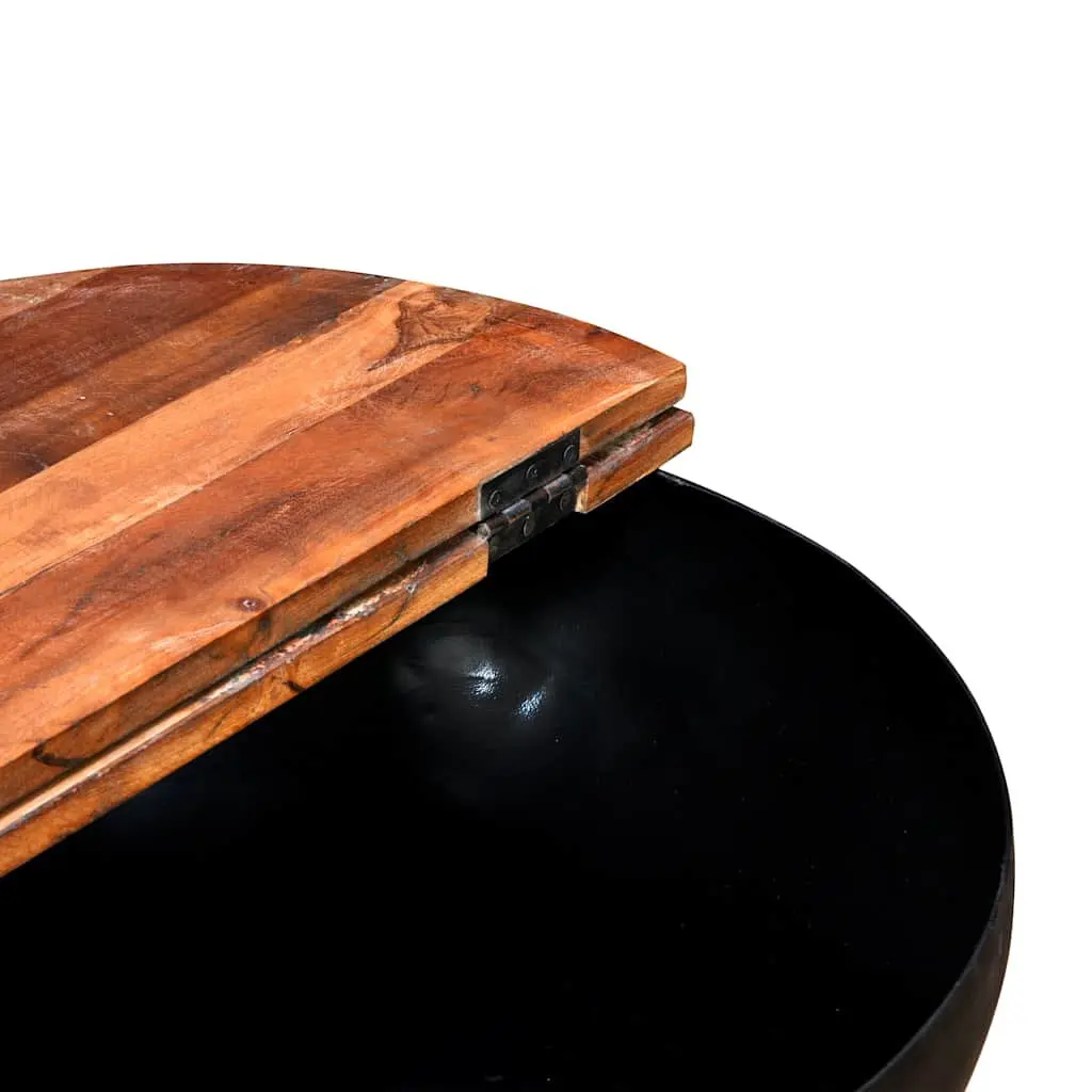 Coffee Table Set 2 Pieces Solid Reclaimed Wood Bowl Shape Black Industrial