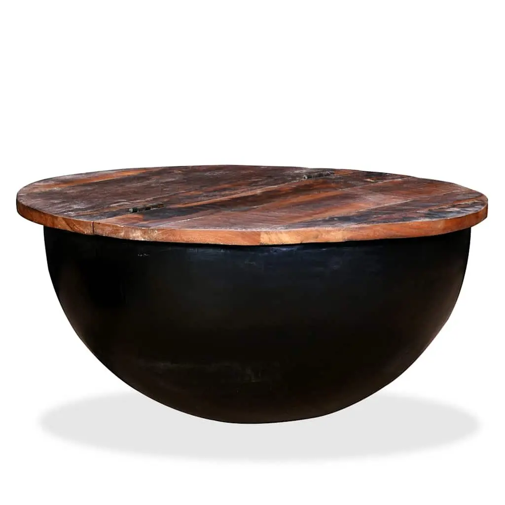 Coffee Table Solid Reclaimed Wood Black Bowl Shape Industrial Design Storage