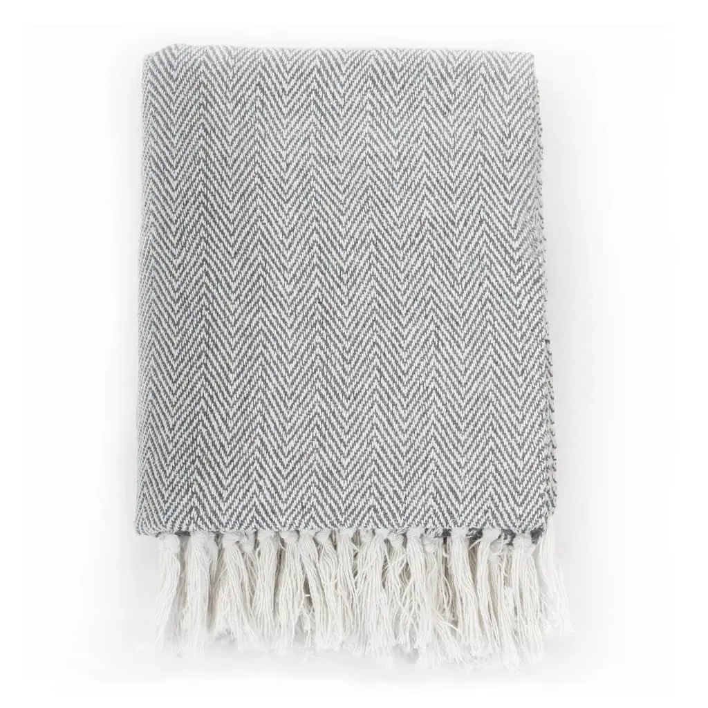 Cotton Throw Blanket Herringbone Grey 125x150 cm Soft Plaid Tassel Bedding